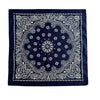 Navy blue paisley bandana scarf with white embroidery and floral patterns