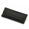 Black elegant leather eyeglass case shown in a profile view.