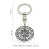 Silver round St. Benedict medallion keychain with a loop and bail