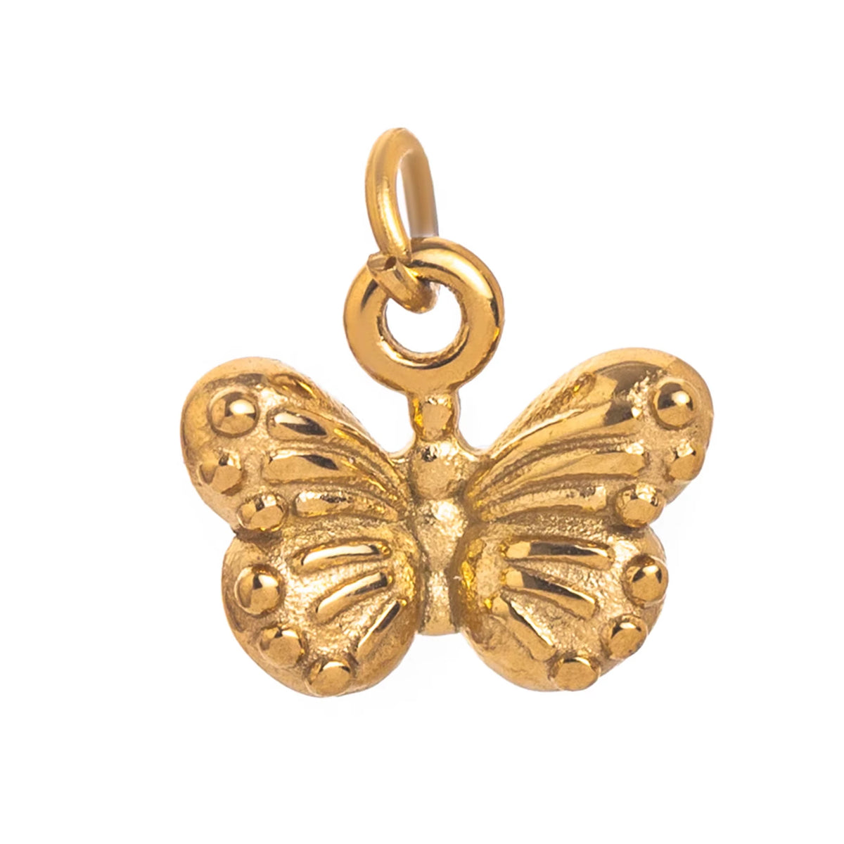 Gold plated butterfly key pendant charm with a bail and detailed wings