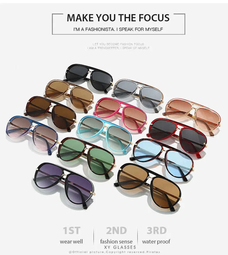 A collection of various pilot style aviation sunglasses in shades of brown, silver, and pink displayed on a white background.