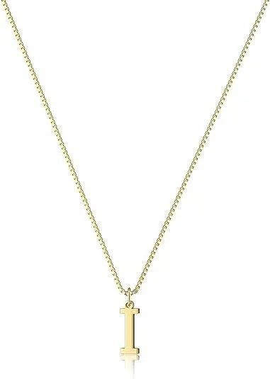 A delicate gold plated alphabet initial necklace featuring the letter I.