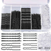 Bulk set of black hair bobby pins and clear hair pins in a plastic container