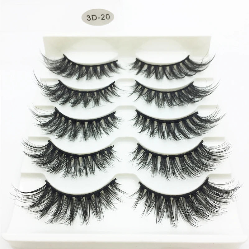 A set of 20 pairs of handmade 3D mink false eyelashes displayed in a white tray.
