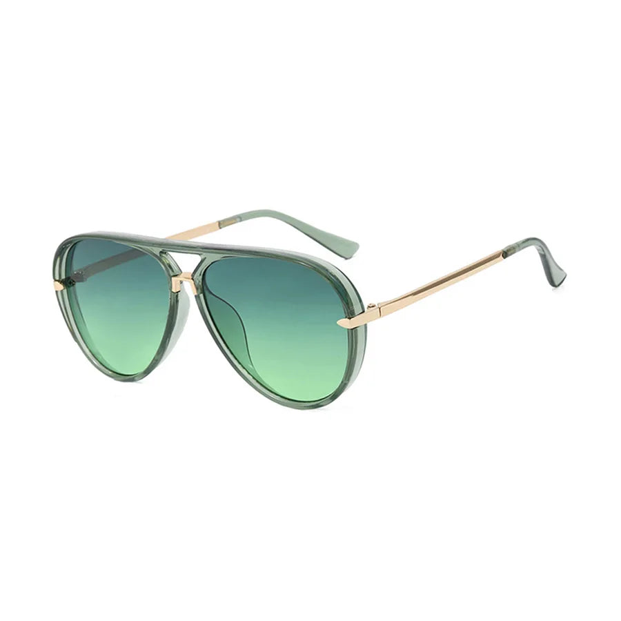 Retro large frame green fashion sunglasses with gold-toned arms