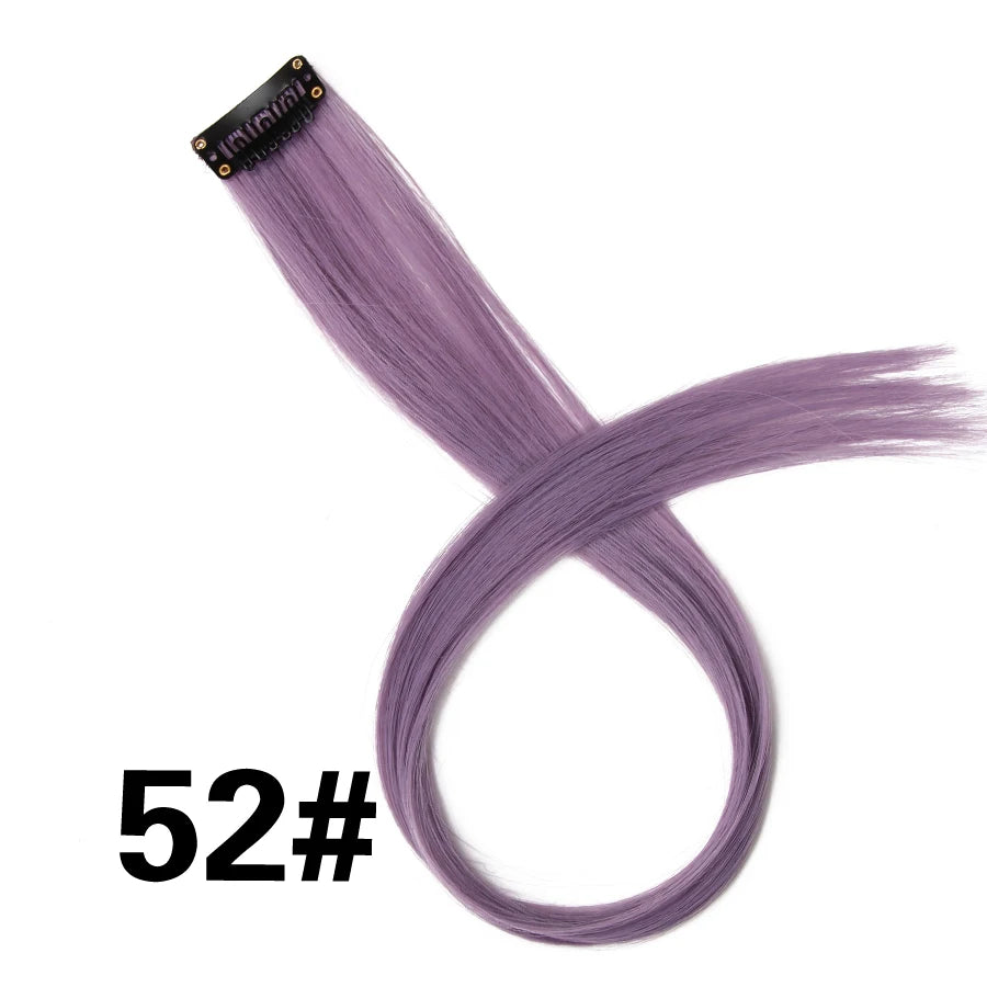 A bundle of 52# purple synthetic hair extensions with a clip-in attachment.