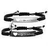 Set schwarze Perlenarmbänder mit silbernen Edelstahlbalken, graviert mit Liebe und Unendlichkeit