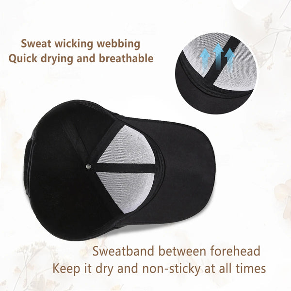 Black sweat-wicking visor hat with a mesh insert and a sweatband for keeping it dry