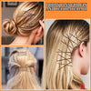 A set of brown and clear bobby pins used for fixing and decorating hair, shown in various styles.