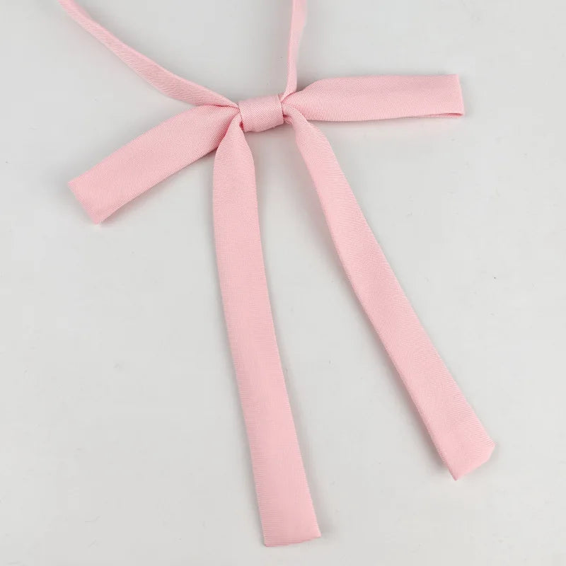 Pink butterfly ribbon tie set for students with a bow and two long ribbons