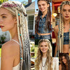 A collage of women showcasing long, braided hair extensions with various colors and styles.