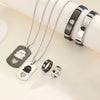 A set of six silver and black pendants and bracelets featuring a ghost design for couple jewelry.