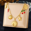 Gold stainless steel starfish heart pendant necklace displayed in a light pink box