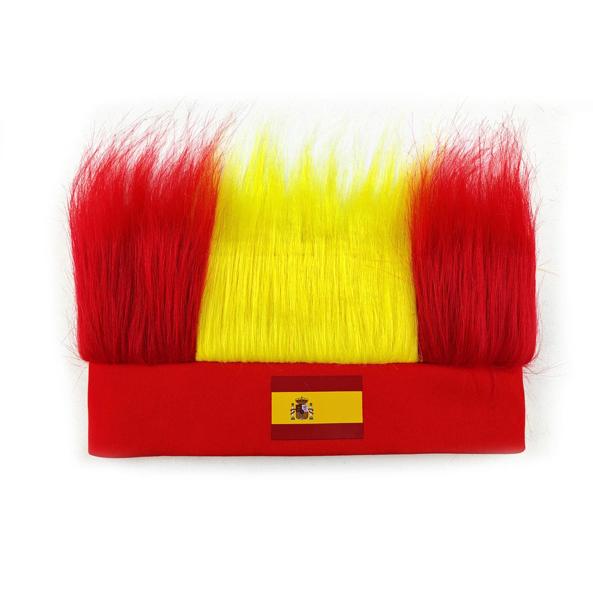 Fußballfan-Perücke-Haarreif mit roten und gelben Federn und spanischem Flaggenemblem