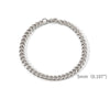 A silver stainless steel Cuban link bracelet shown against a white background.