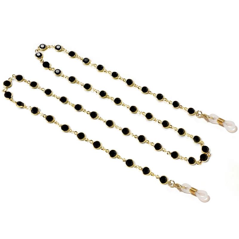 Gold chain lanyard with black and white pearl beads for sunglasses