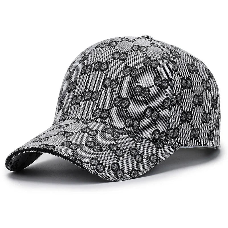 A grey men's cotton dot pattern baseball cap shown from above.