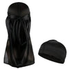 Bandana turbante de seda negra para hombre, vista desde atrás