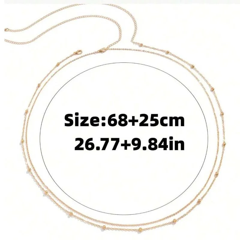 Gold layered metal belly chains for women displayed on a white background.