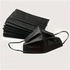 A stack of black disposable face masks for adult protection.