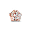 Rose gold cherry blossom charm pendant featuring a flower design with clear stones