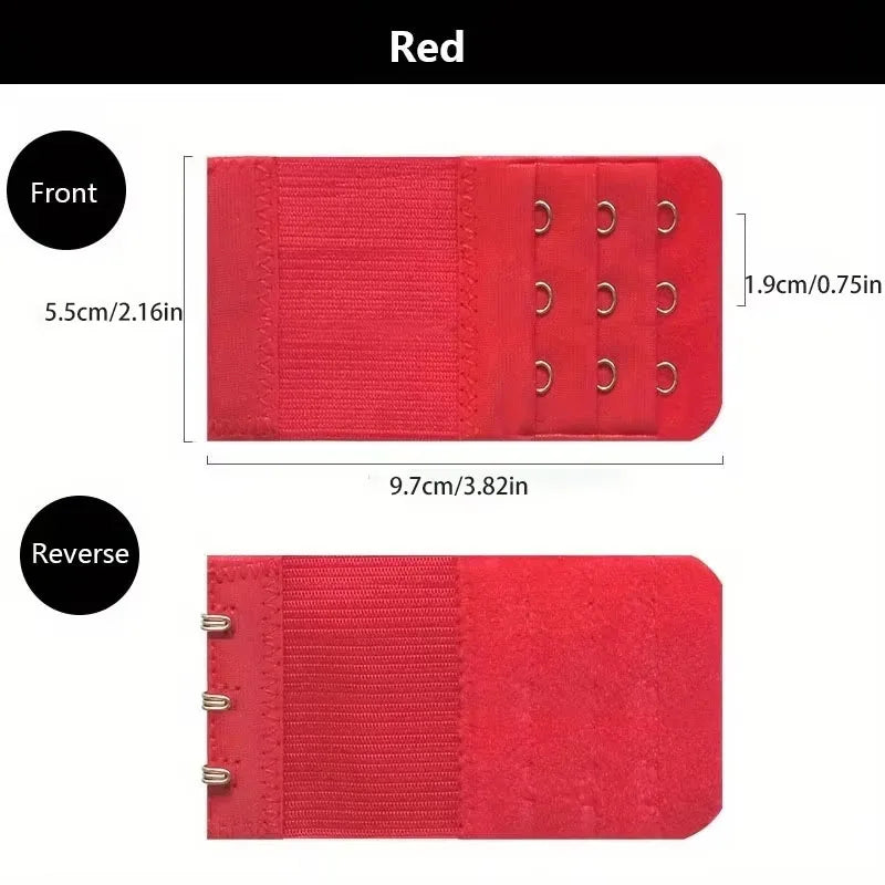 Red adjustable bra extender straps shown from the front and reverse views.