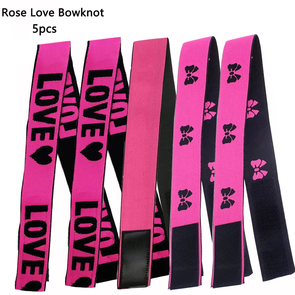 Five packs of pink and black lace love ribbons for wigs and scarves
