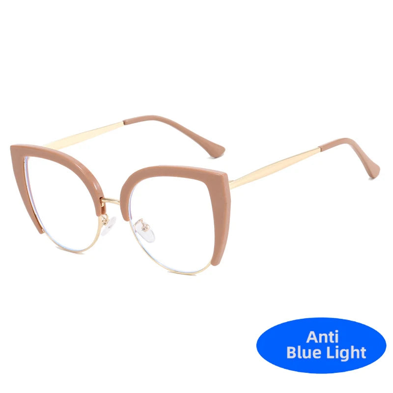 Vintage metal cat eye eyeglasses with rose gold frames and clear lenses