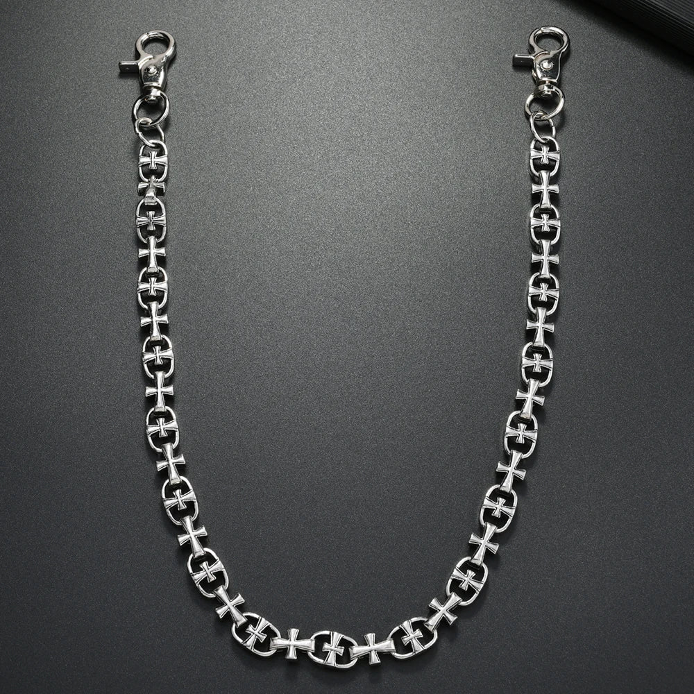 Silver double-layer waist chain accessory with a lobster clasp and a decorative link pattern.