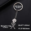 Silver keychain featuring a stickman figure and a circular tag measuring 24.5mm.