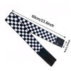 A black and white checkered lace headband measuring 60cm long with a 4cm wide strap.