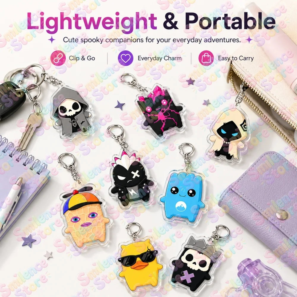 A set of lightweight and portable spooky character keychains featuring cute designs for everyday adventures.