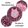Pink leopard print satin sleep bonnet with a rhinestone band