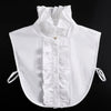 White blouse with a ruffled false collar and detachable neckline