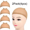 A 2-pack of beige high elasticity wig caps and hair netting shown on a mannequin head.
