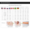 International ring size chart showing conversions between USA, UK, and RU ring sizes and corresponding diameters.