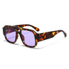 Gafas cuadradas retro de doble puente con lente estampado de leopardo marrón y marco oscuro