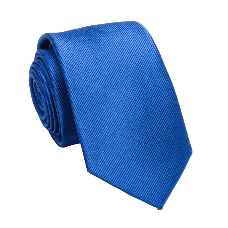 A bright blue men's slim jacquard business tie folded and displayed against a white background.