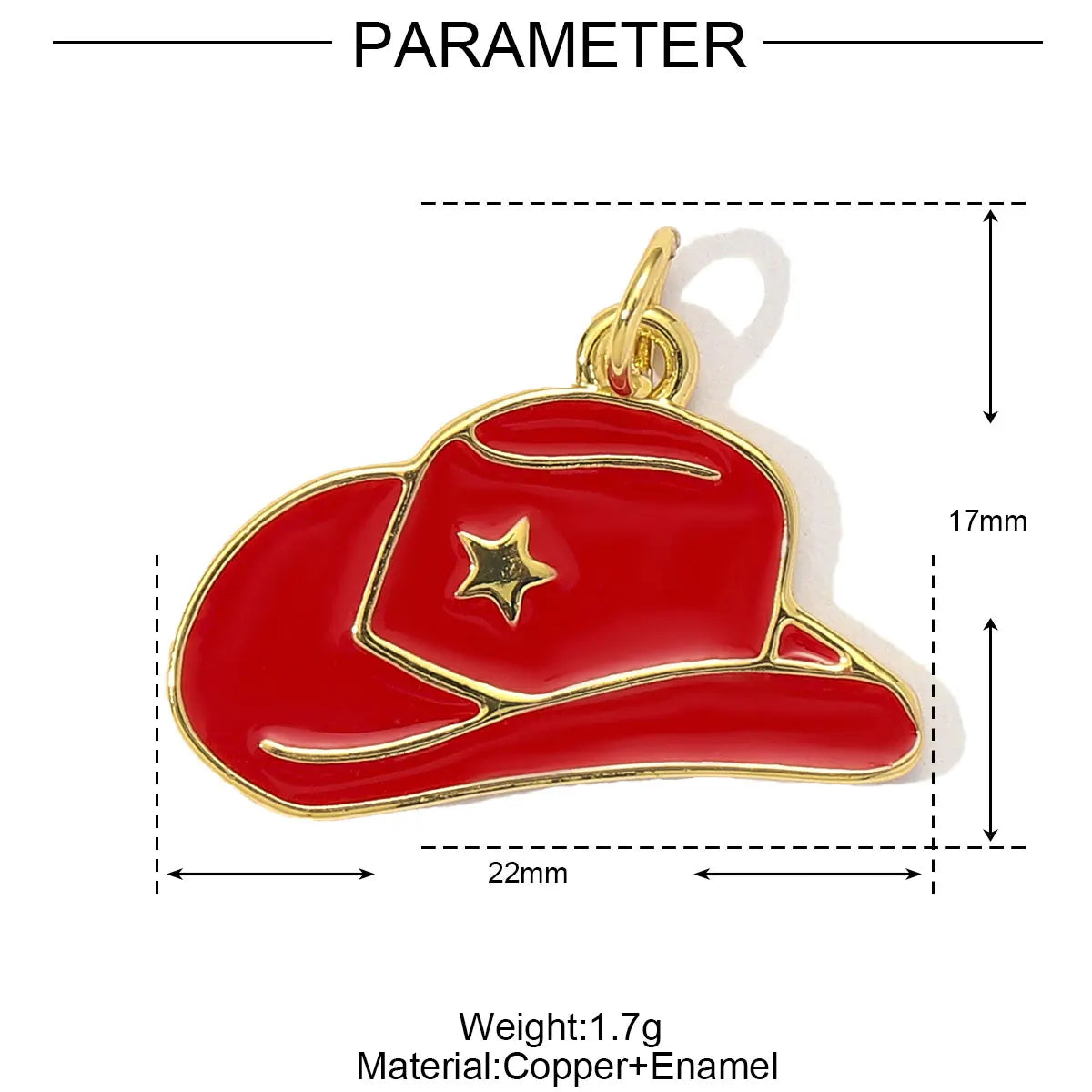 Un charm de chapeau en émail rouge brillant, fait de cuivre et d'émail.