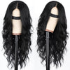 A pair of long wavy lace front wigs in black with a subtle striped detail.