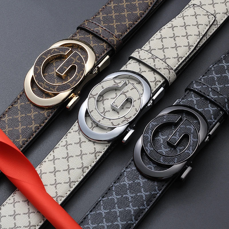 A close-up of a men's luxury faux leather plaid waist belt in black and tan patterns with silver hardware.