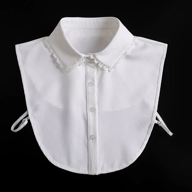 White blouse with a fashionable false collar and detachable neckline