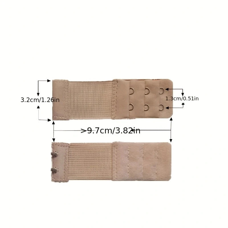 Light beige adjustable bra extender straps showing dimensions and strap details.