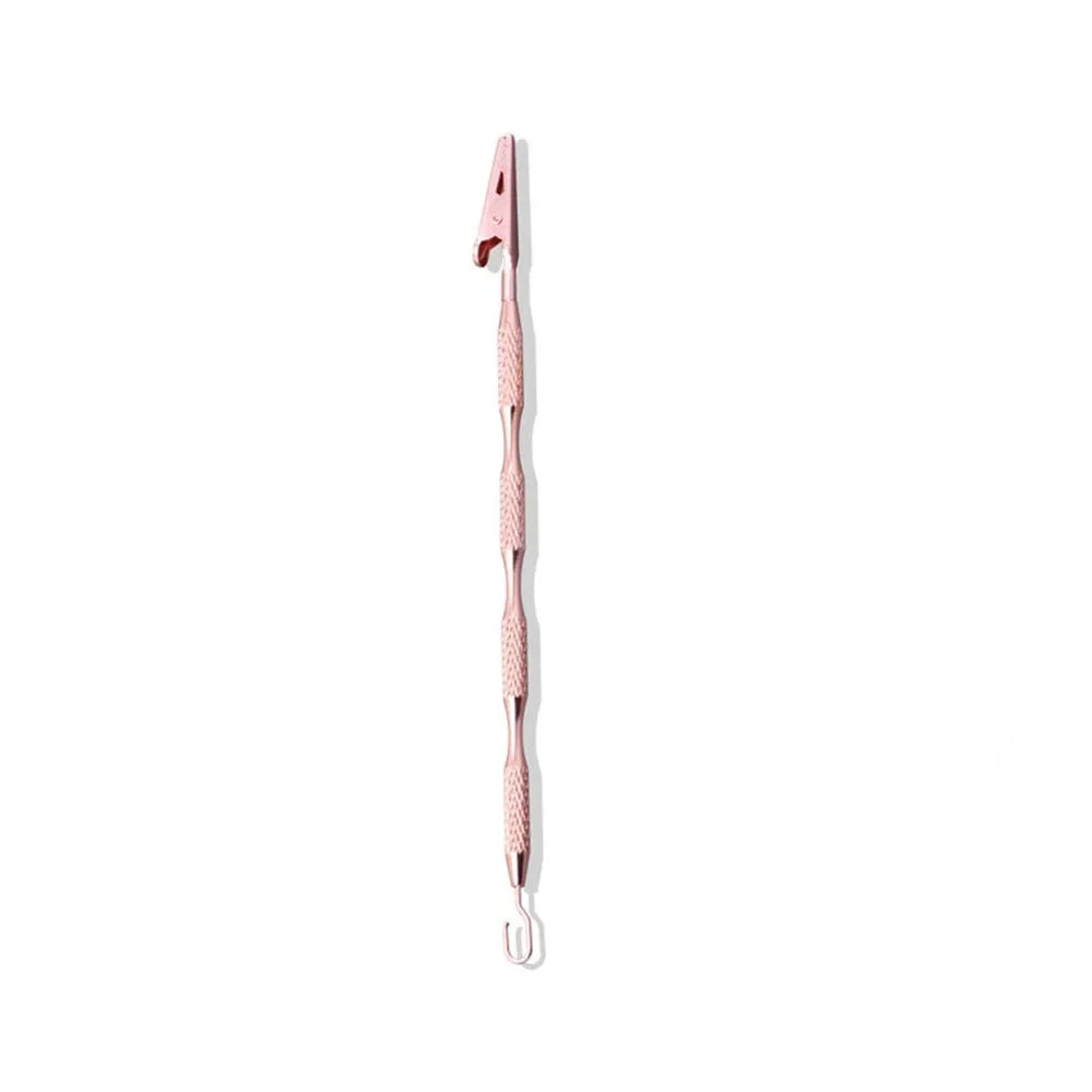 Pince à bijoux roses avec mâchoires longues et fines pour fermetures et attaches.