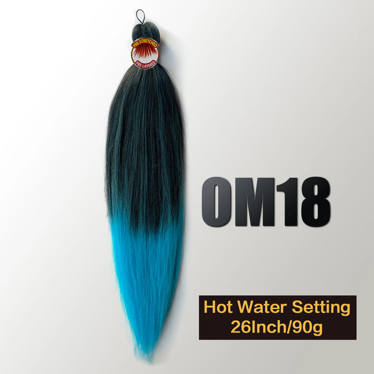 A bundle of black and blue pre-stretched Kanekalon braiding hair extensions with a heat setting label.