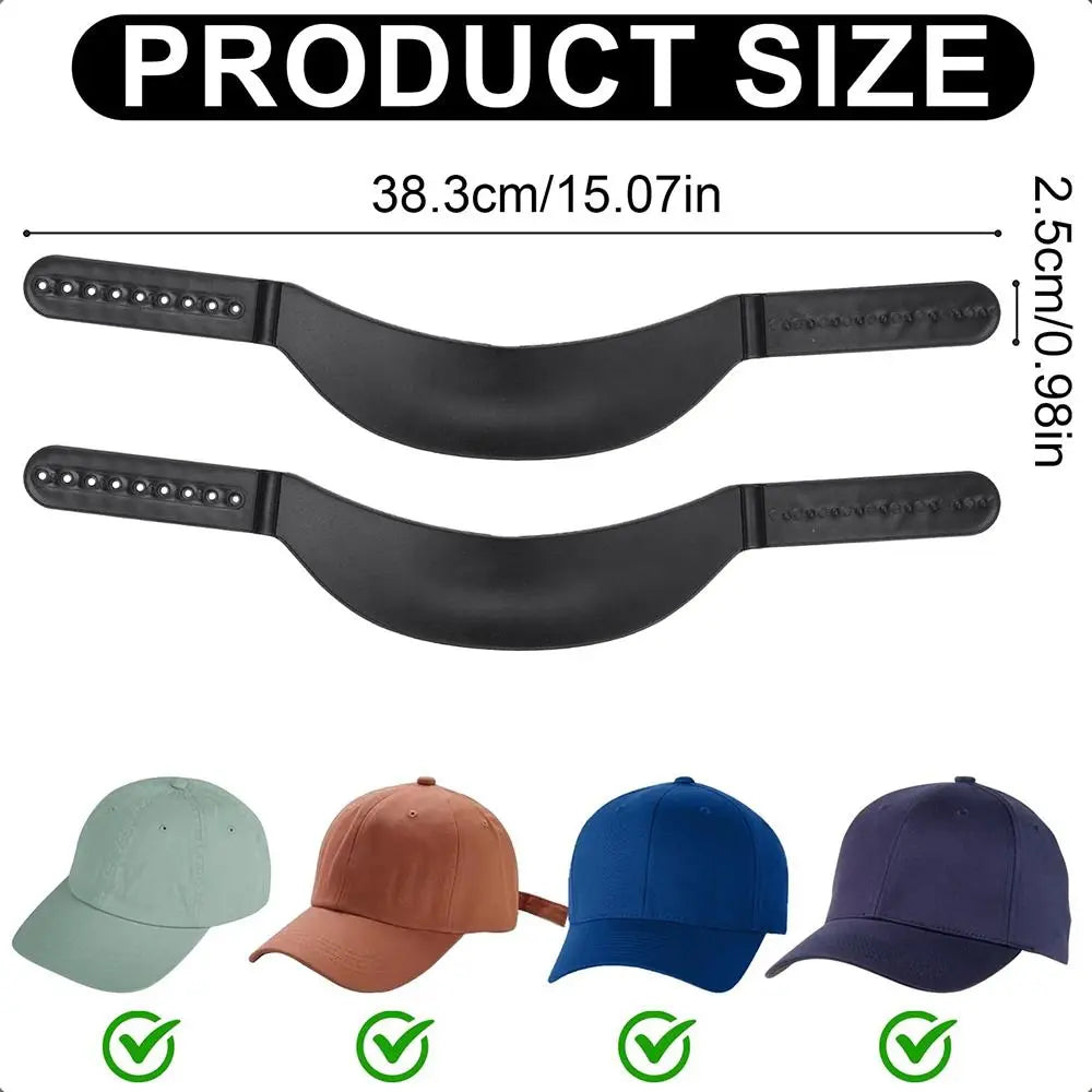 Black reusable hat brim bender shown in various sizes and angles