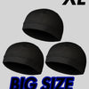 Three black moisture-wicking cycling beanie caps displayed against a gray background.