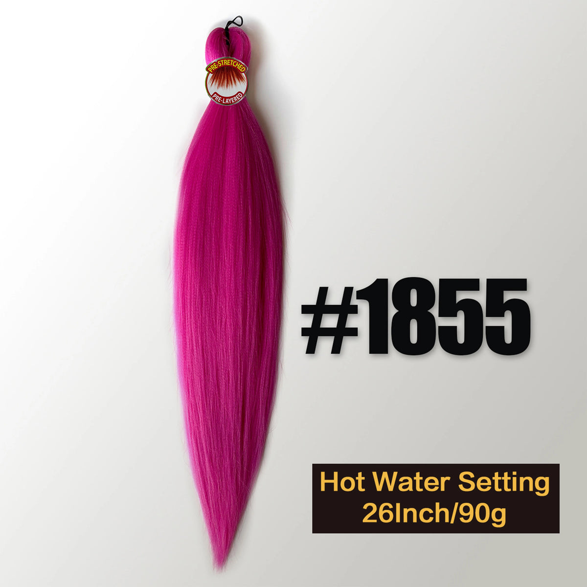 A vibrant magenta pre-stretched Kanekalon braiding hair extension with a gold-colored decorative tip.