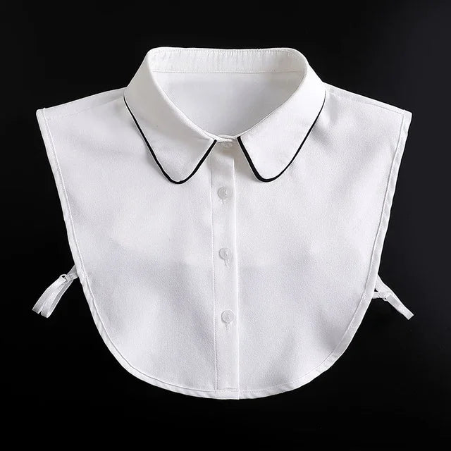White blouse with a fashionable false collar and detachable neckline