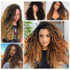 A collage of women showcasing long curly hair extensions in various shades and styles.